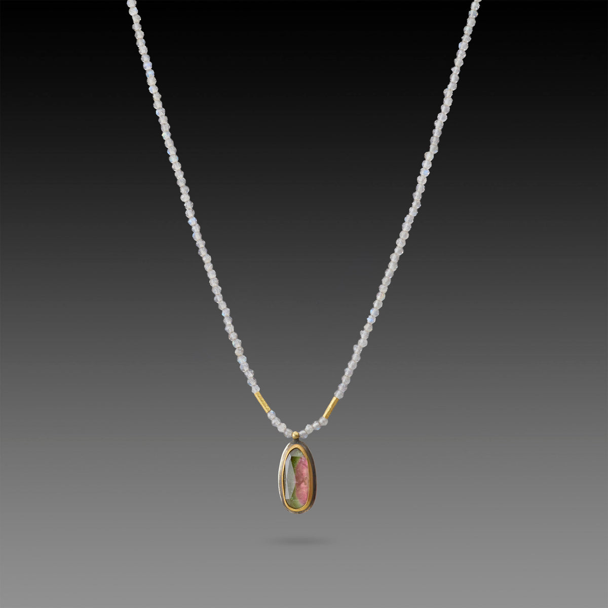 Labradorite Beaded Necklace with Tourmaline Pendant