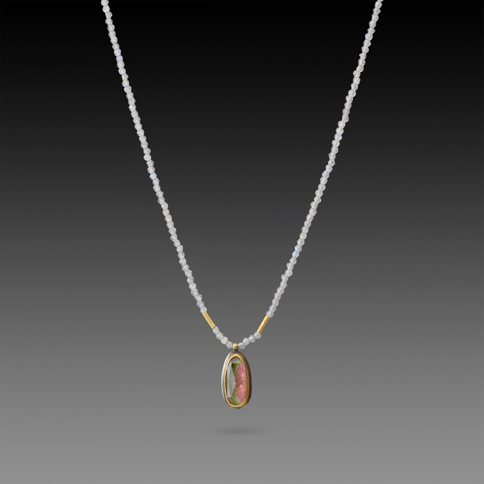 Labradorite Beaded Necklace with Tourmaline Pendant