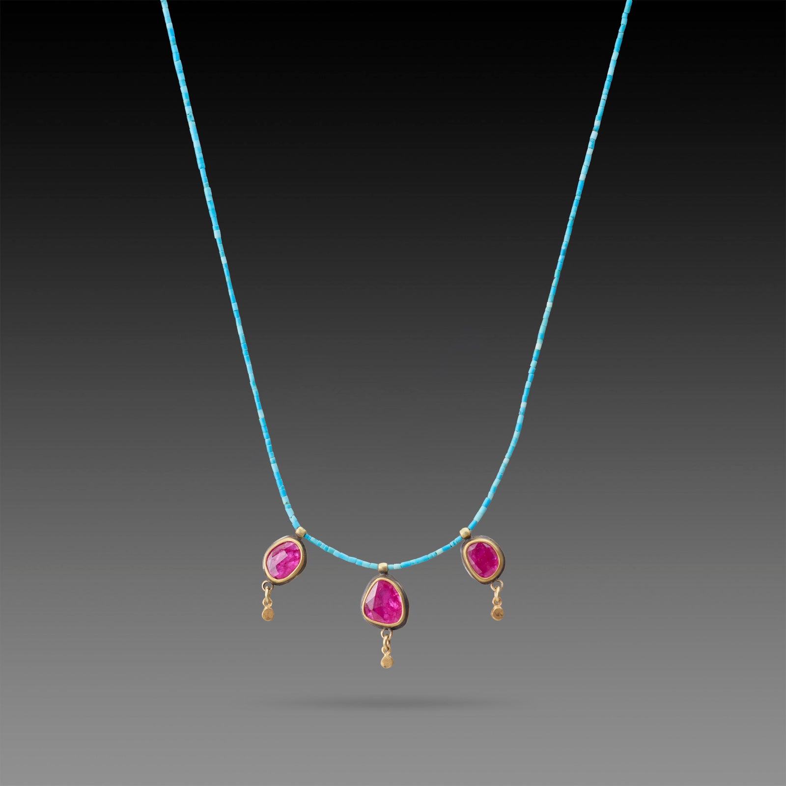Turquoise Beaded Necklace with Rubies