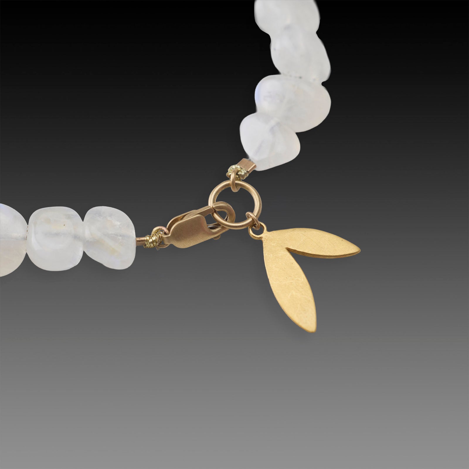 Moonstone Bracelet with Gold Leaf Charm