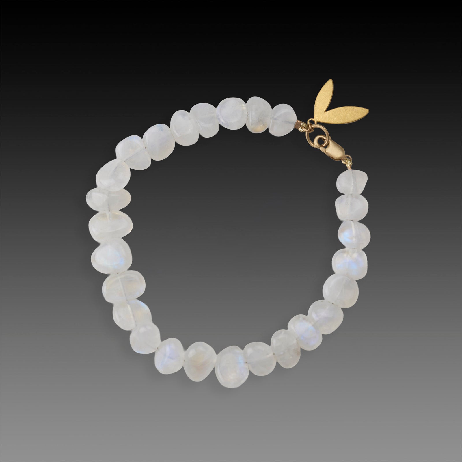 Moonstone Bracelet with Gold Leaf Charm