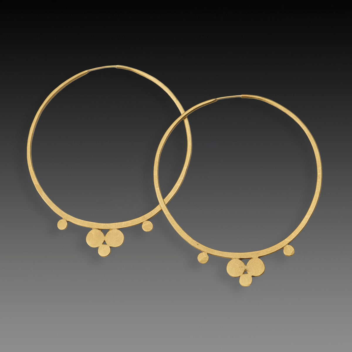 22k Gold Large Hammered Disk Hoop Earrings