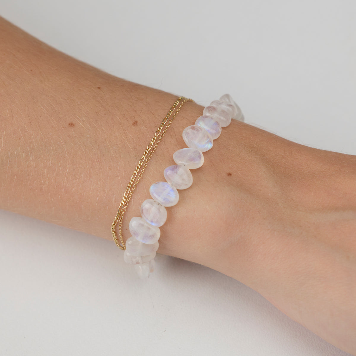 Moonstone Bracelet with Gold Leaf Charm