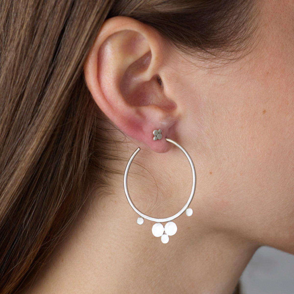 Medium Hammered Post Hoop Earrings
