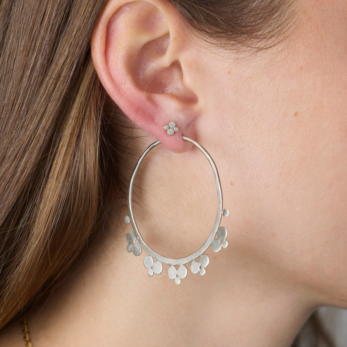 Silver Multi Disk Hoop Earrings