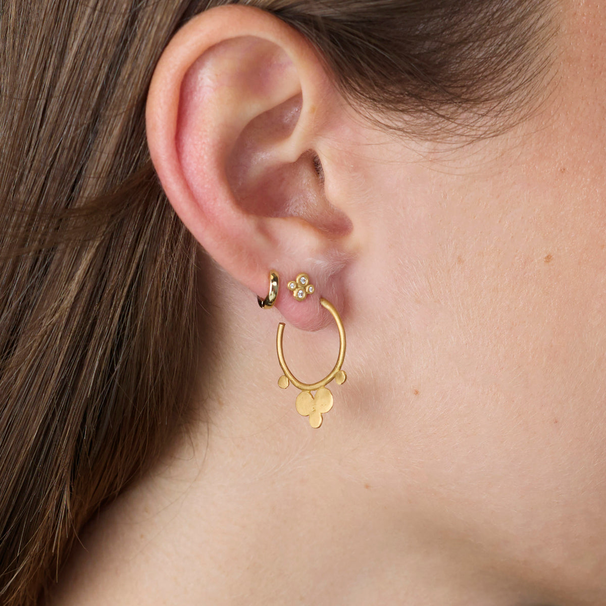 Tiny Trio Hoop Earrings in Gold