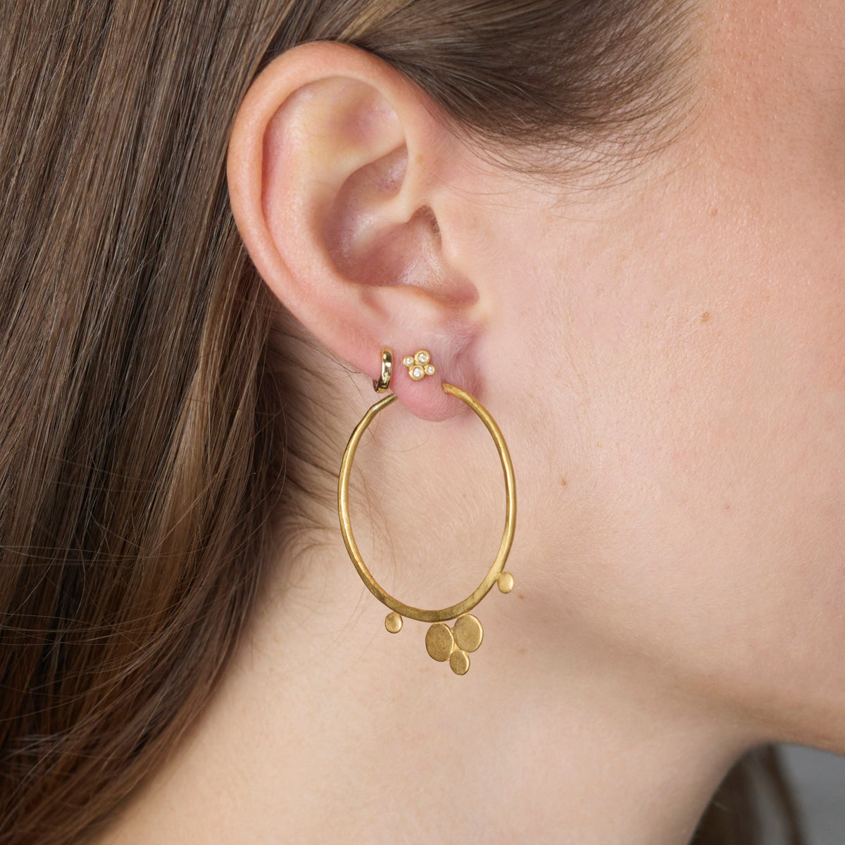 22k Gold Medium Hammered Hoop Earrings
