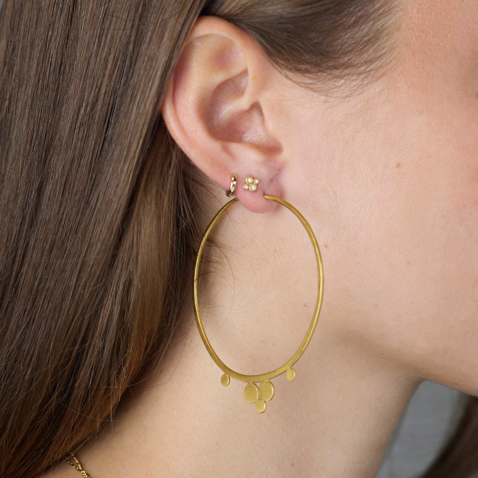 22k Gold Large Hammered Disk Hoop Earrings