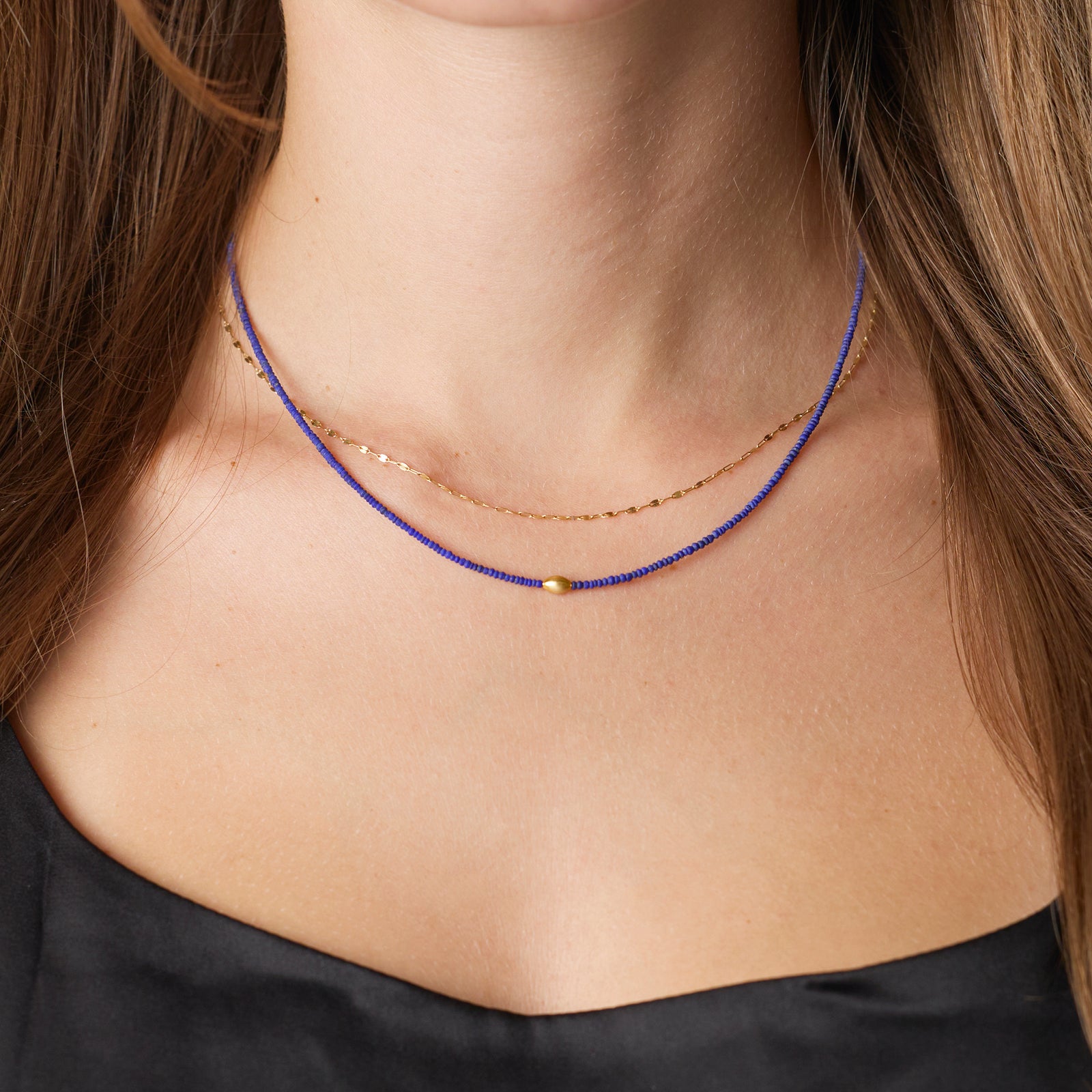 Lapis Necklace with Gold Rice Bead