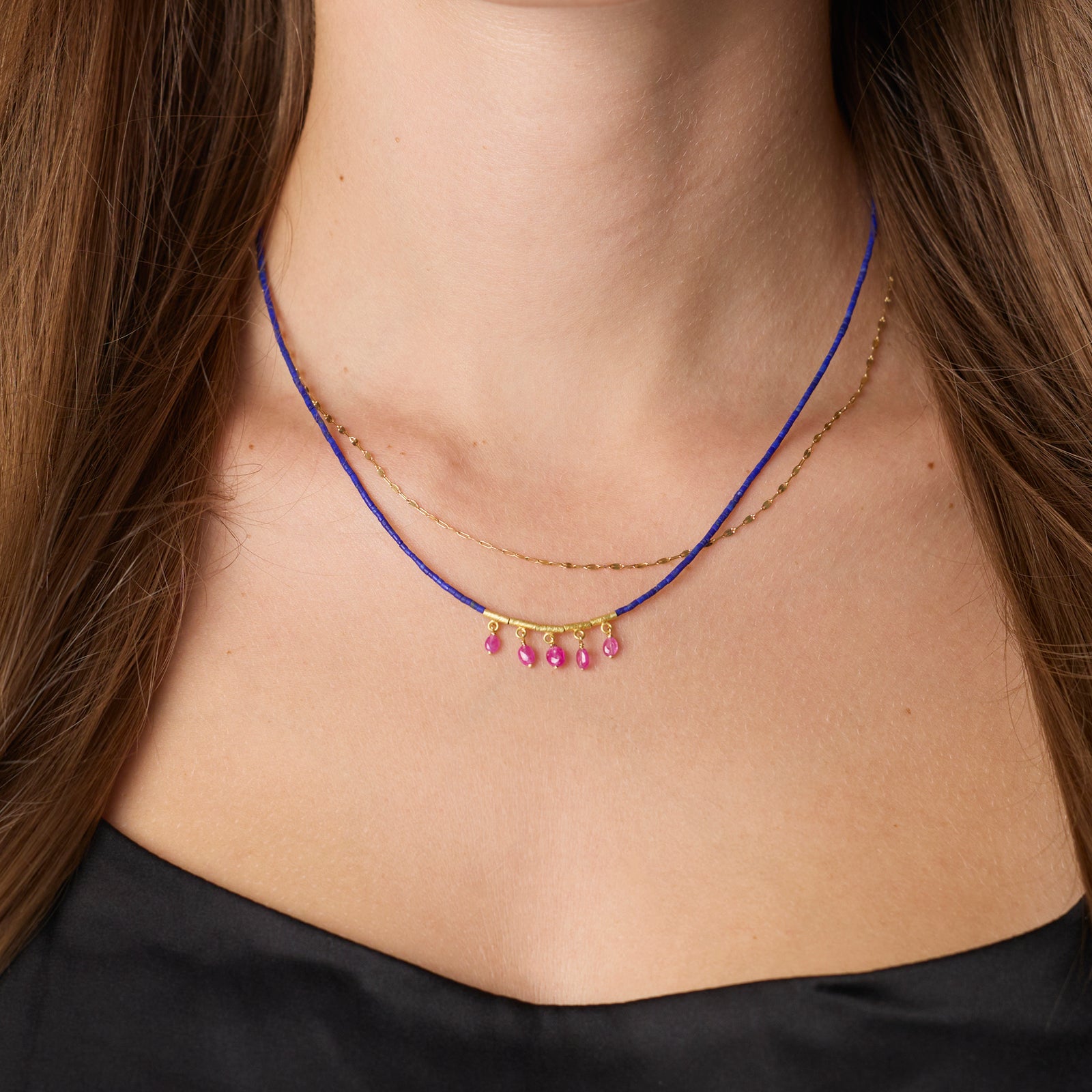 Lapis Necklace with Ruby Fringe