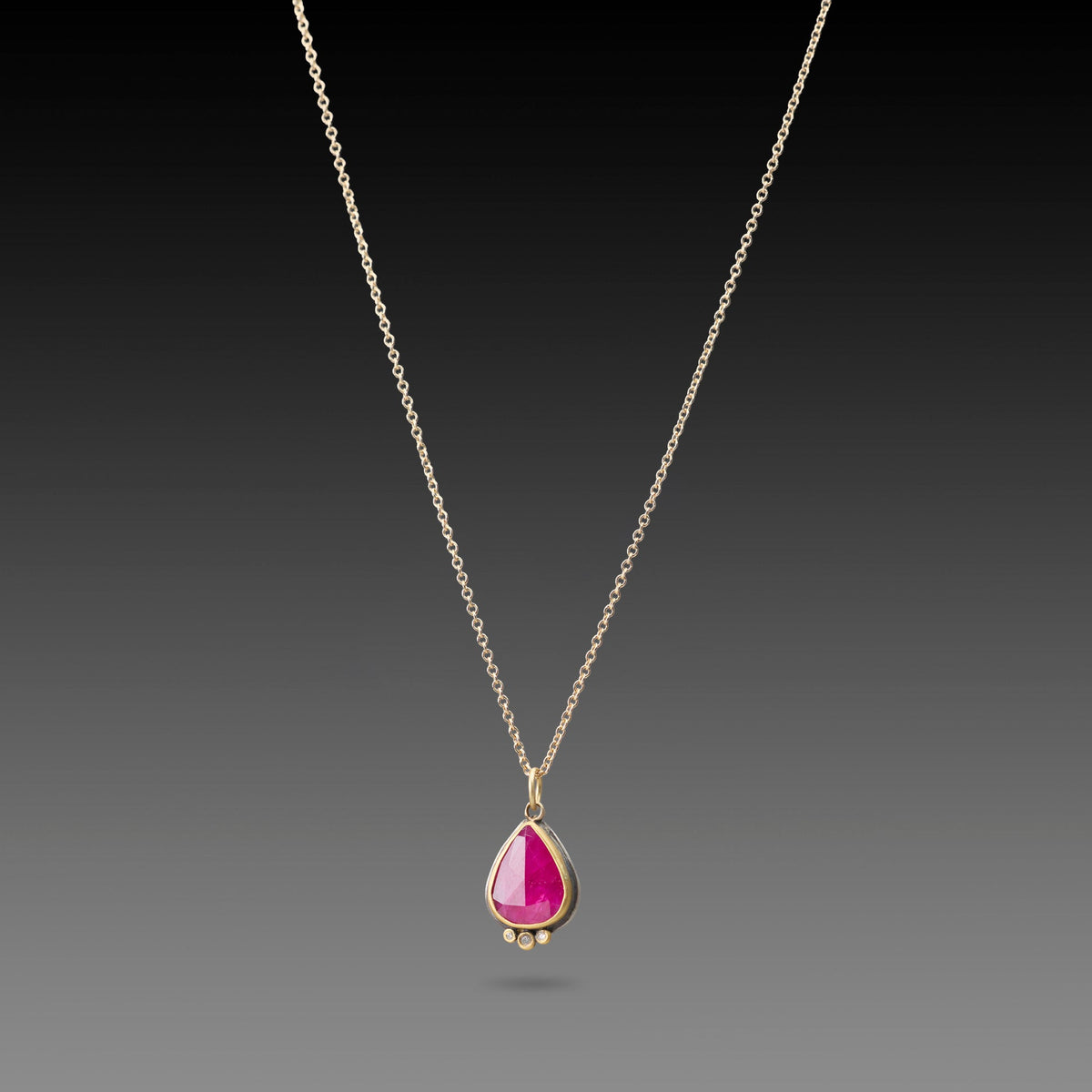 Ruby Teardrop Necklace with Diamond Trio
