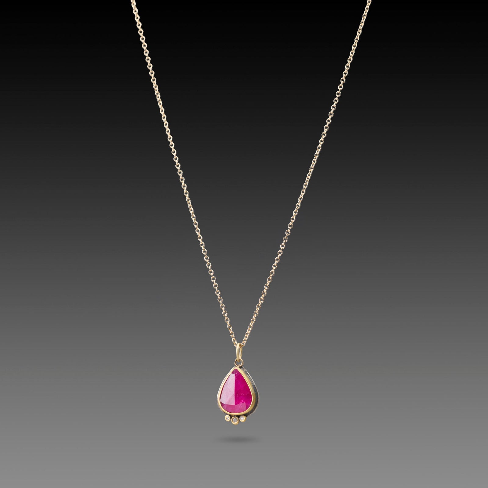 Ruby Teardrop Necklace with Diamond Trio