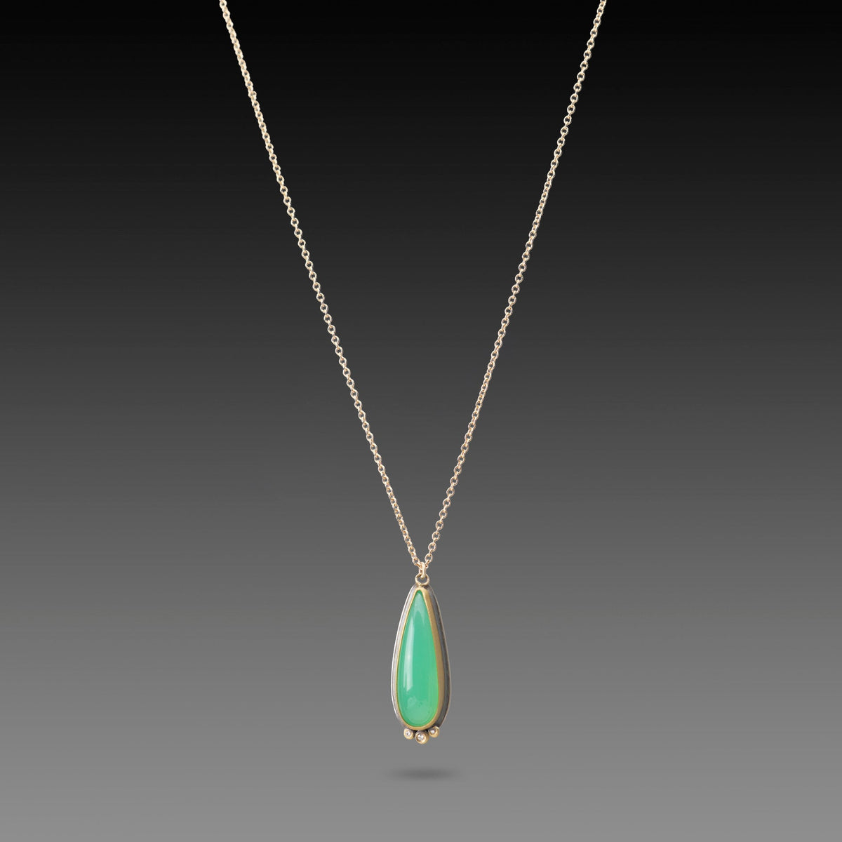Chrysoprase Teardrop Necklace With Diamonds