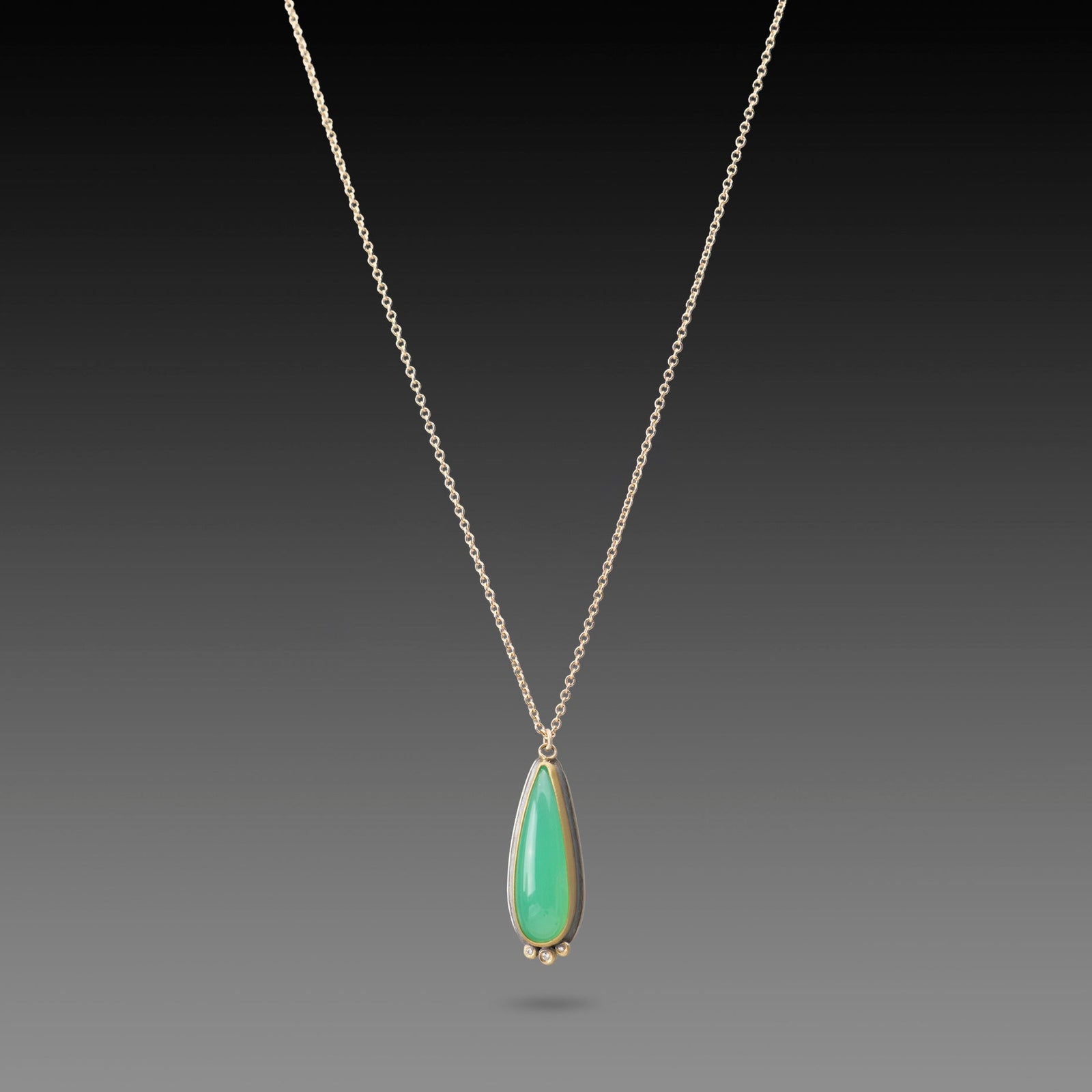 Chrysoprase Teardrop Necklace With Diamonds