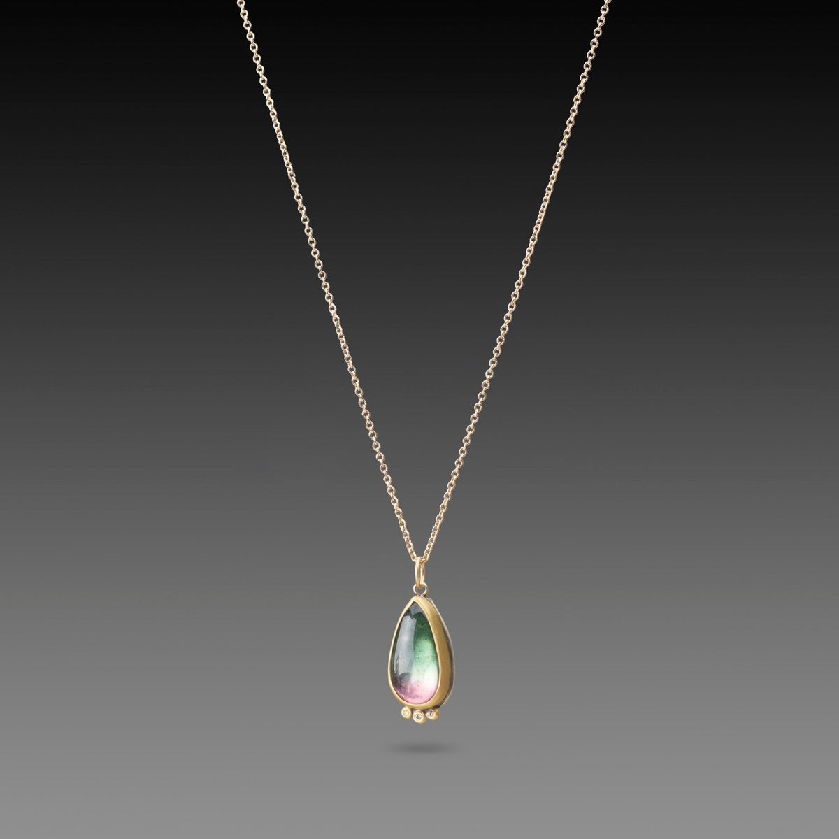 Watermelon Tourmaline Teardrop Necklace with Diamond Trio