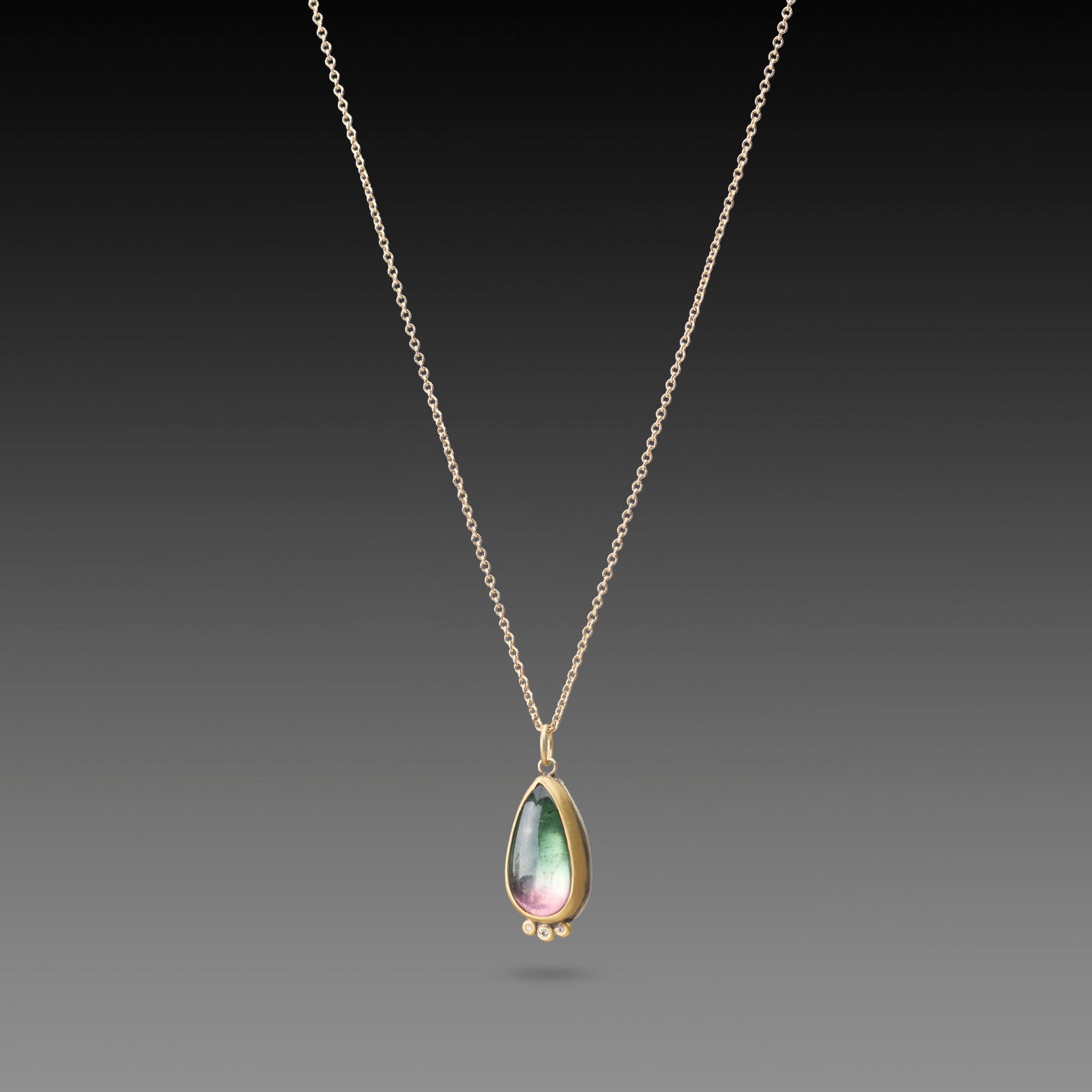 Watermelon Tourmaline Teardrop Necklace with Diamond Trio