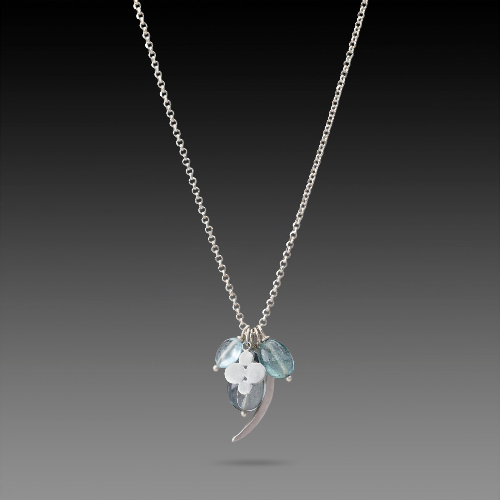 Moss Aquamarine Moon Charm Necklace