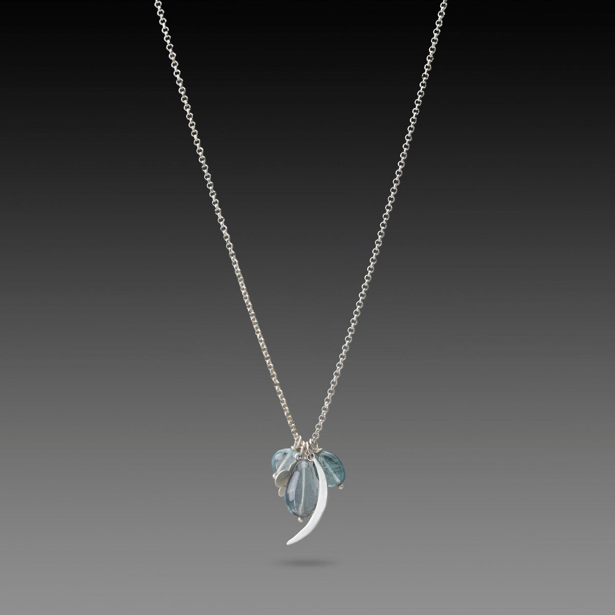 Moss Aquamarine Moon Charm Necklace