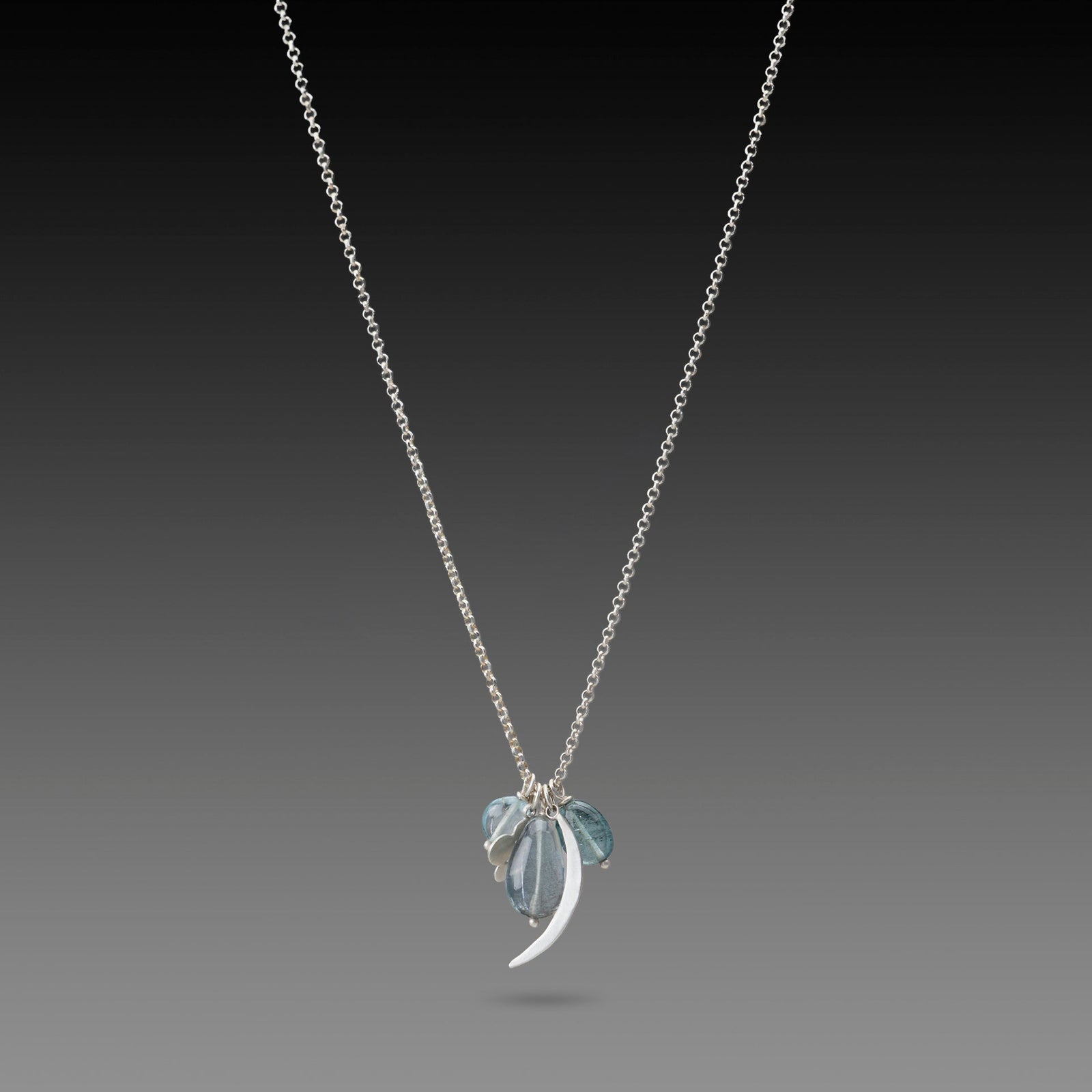 Moss Aquamarine Moon Charm Necklace