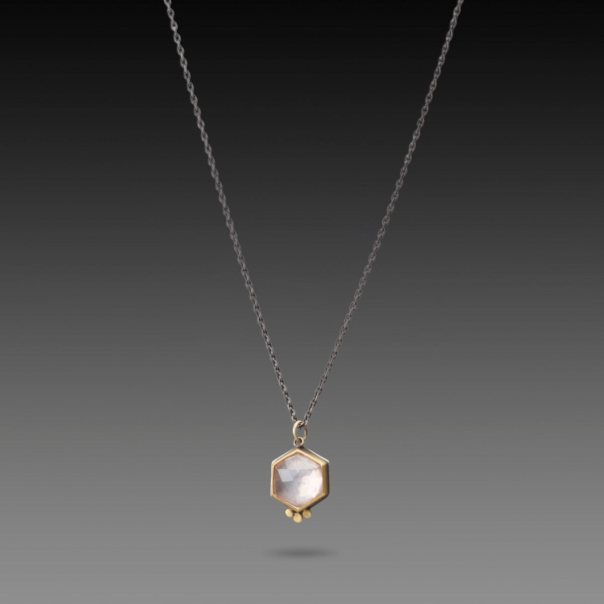 Rose Quartz Hexagon Necklace with 22k Dots