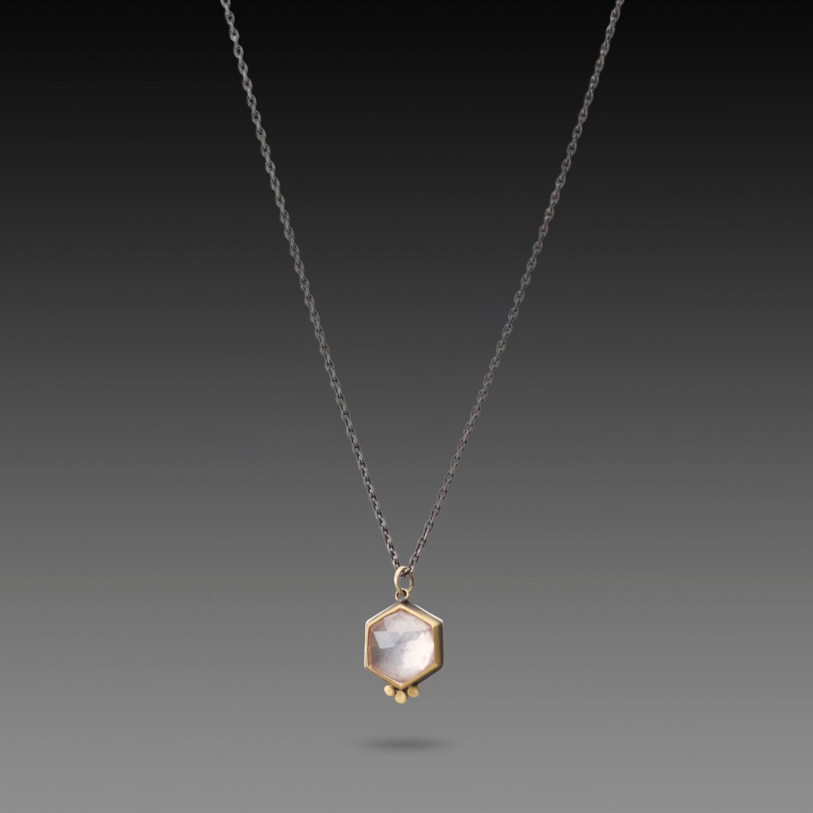 Rose Quartz Hexagon Necklace with 22k Dots