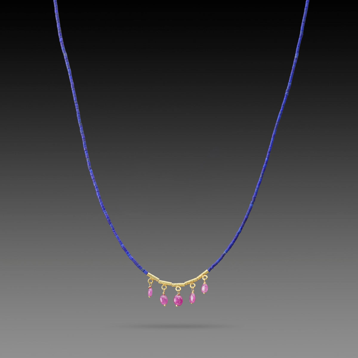 Lapis Necklace with Ruby Fringe