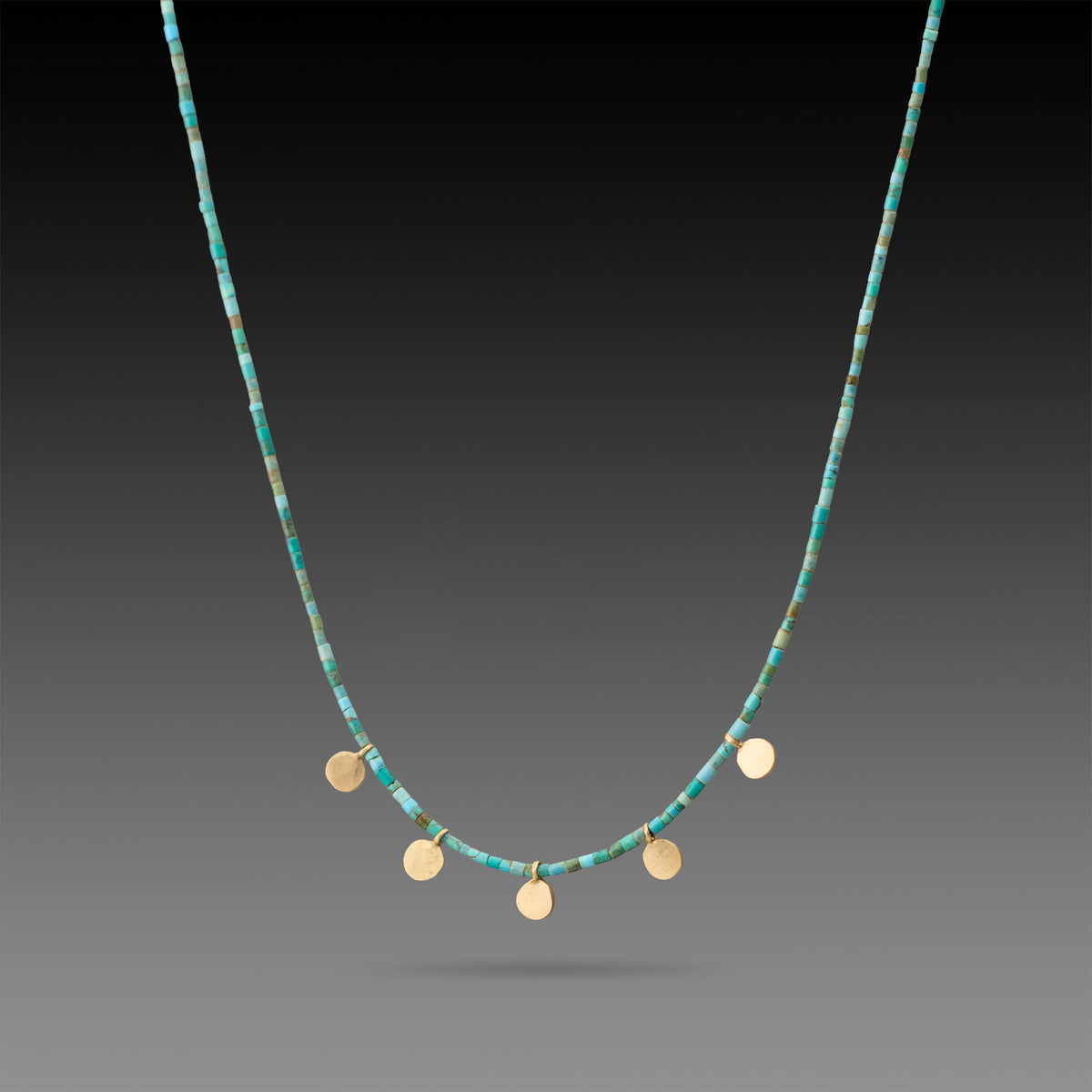 Gold Disk and Turquoise Beaded Necklace
