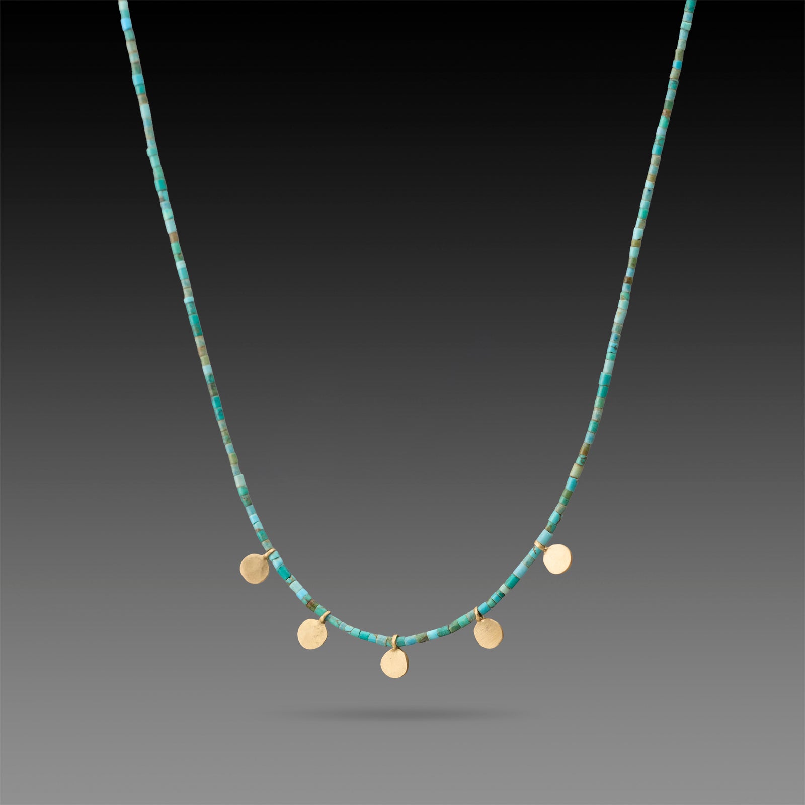 Gold Disk and Turquoise Beaded Necklace
