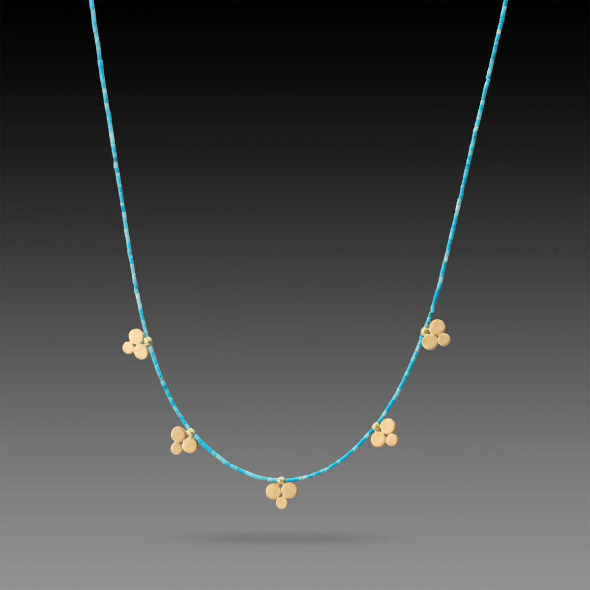 Turquoise Beaded Necklace with Small 22k Trios