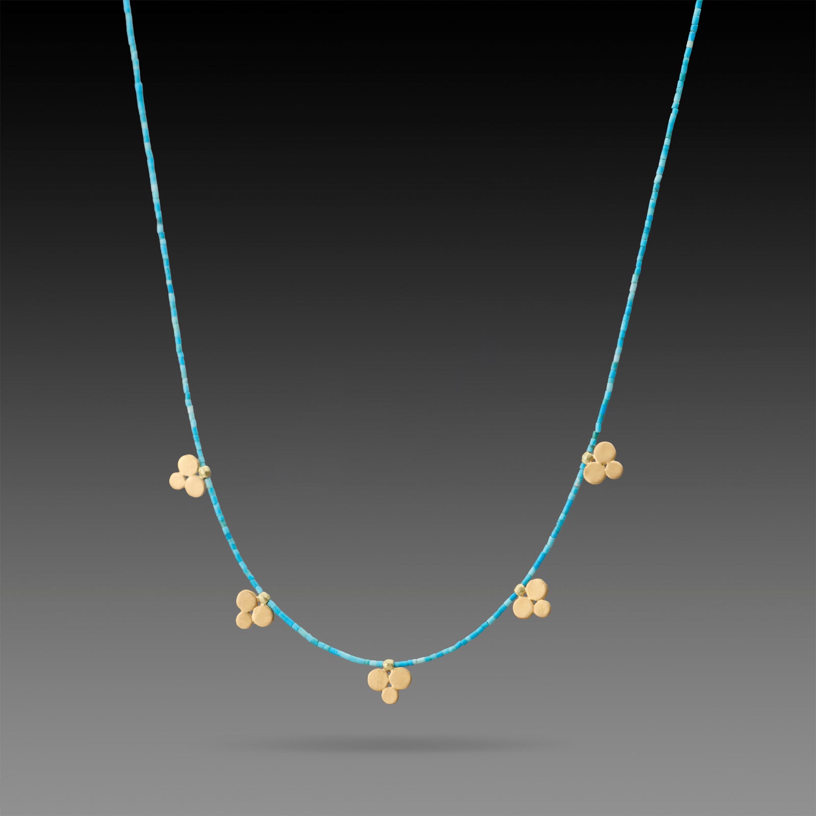 Turquoise Beaded Necklace with Small 22k Trios