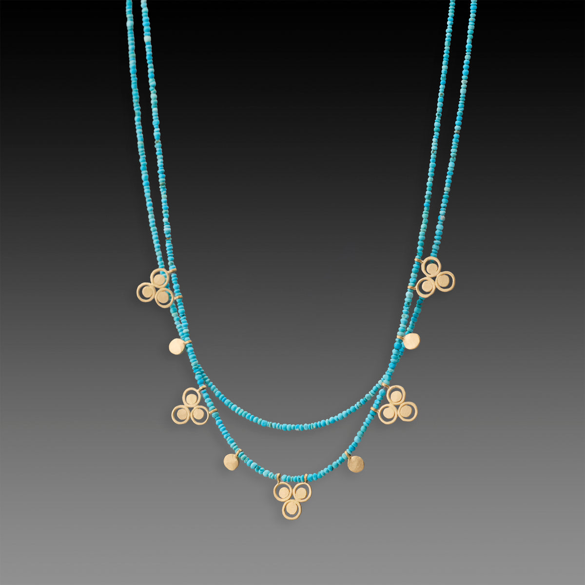 Turquoise Bead Necklace with 22k Filigree Trios