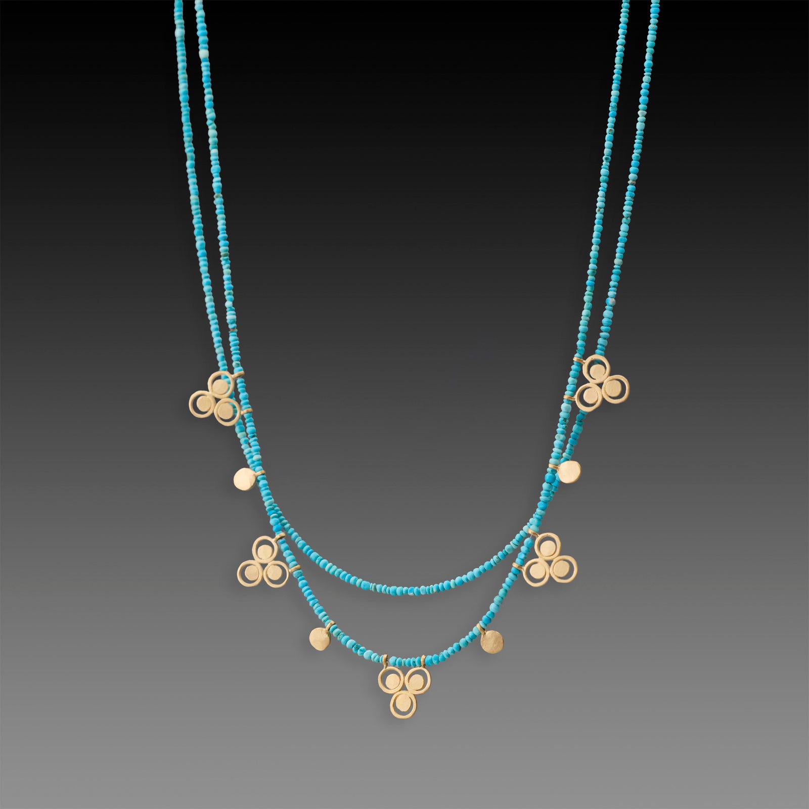 Turquoise Bead Necklace with 22k Filigree Trios