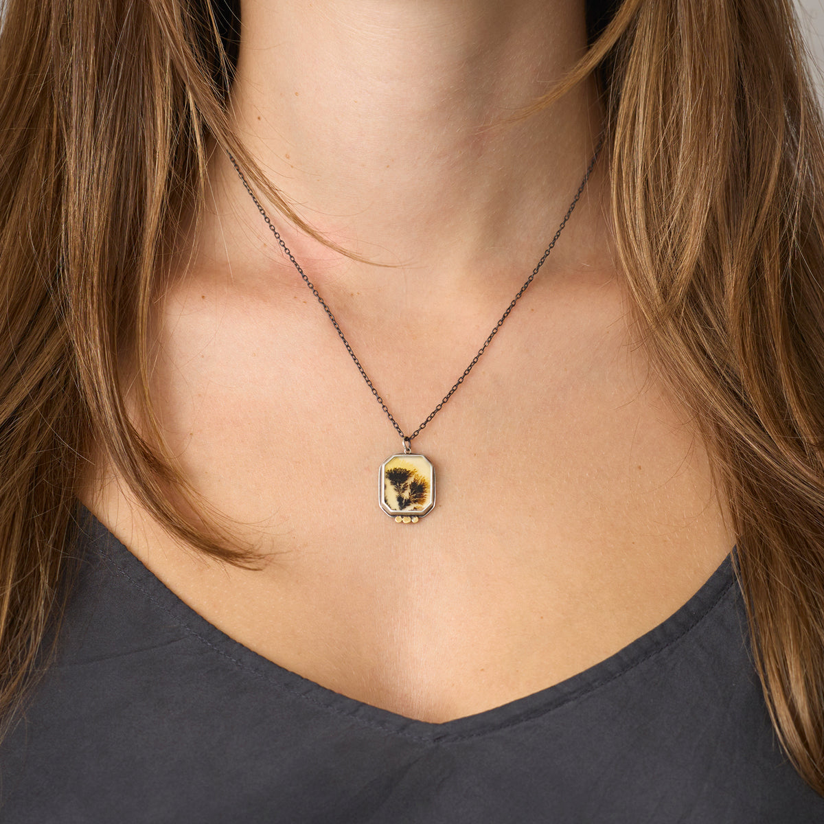 Dendritic Agate Necklace with Gold Dots