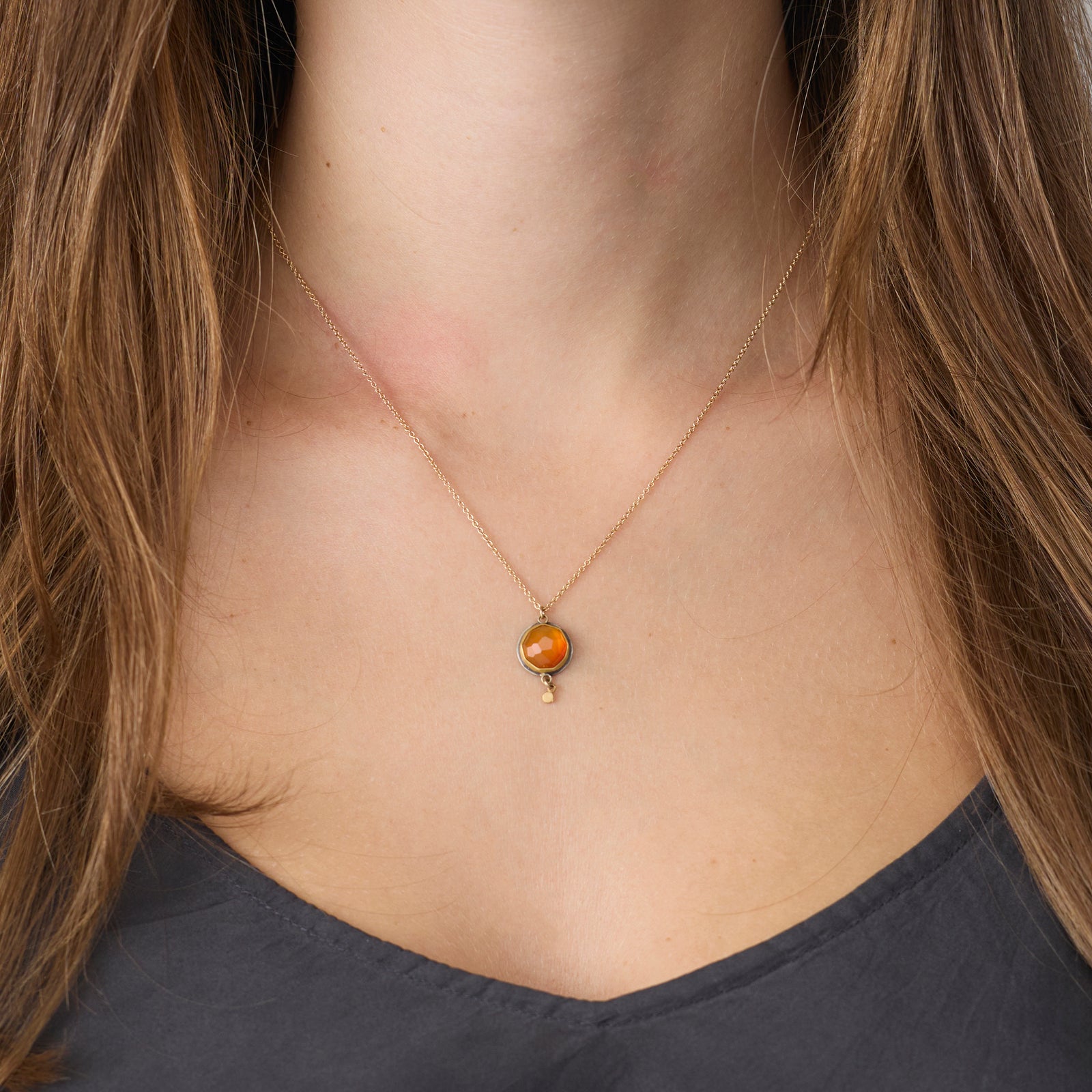 Carnelian Necklace with Gold Drop