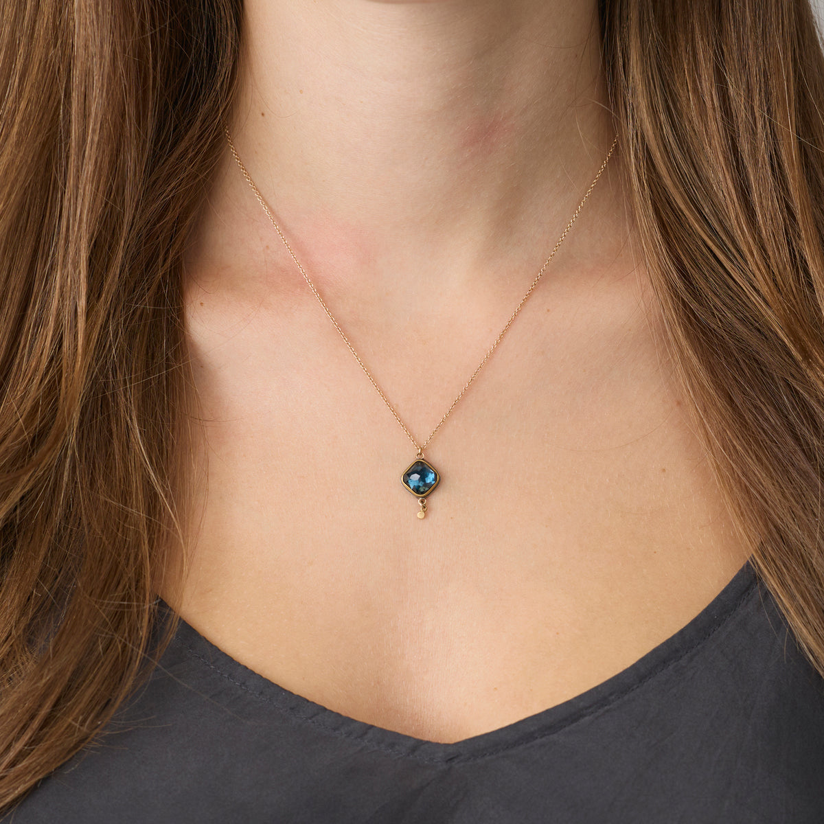 London Blue Topaz Necklace with Gold Dot