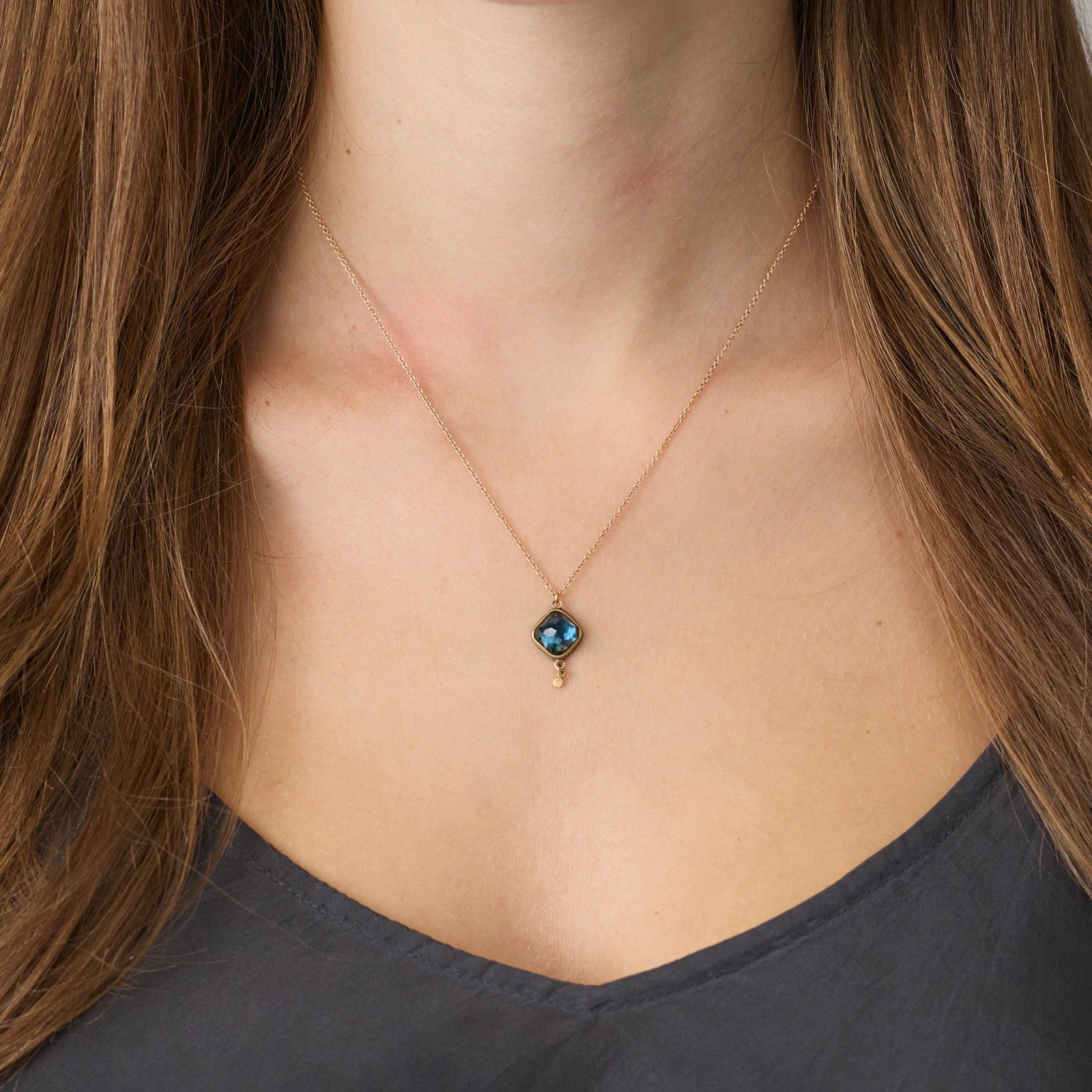 London Blue Topaz Necklace with Gold Dot