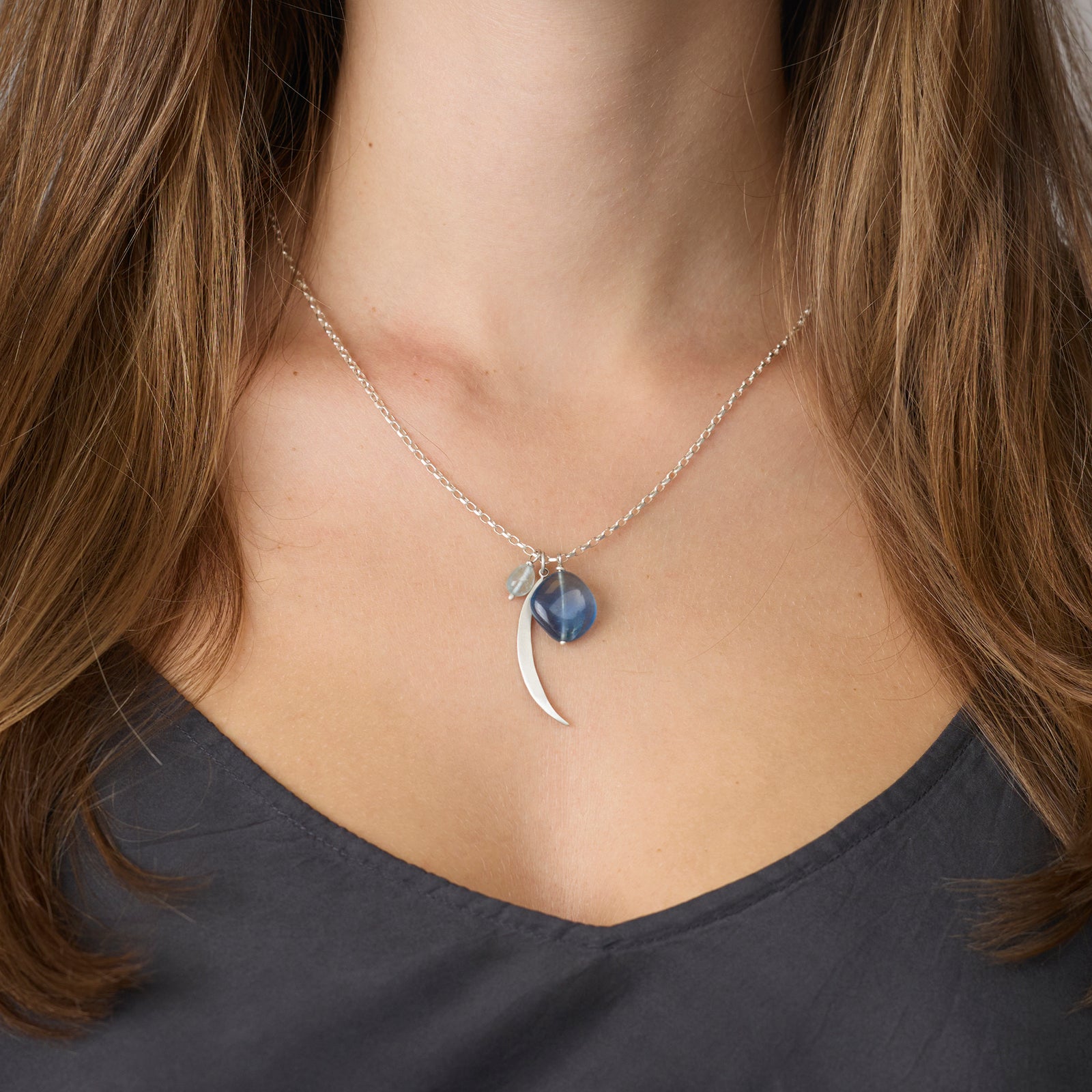 Fluorite Moon Charm Necklace