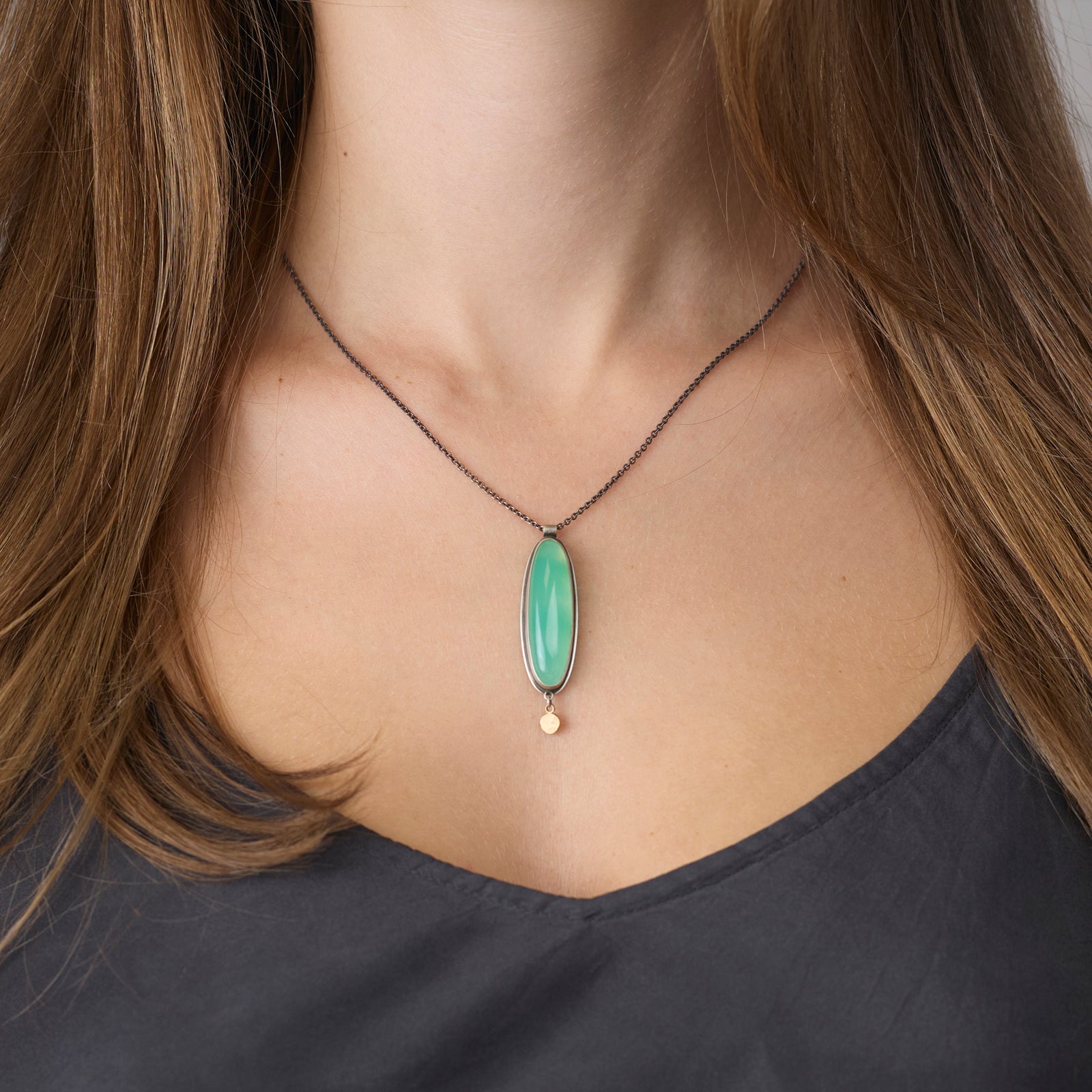 Chrysoprase Necklace with Gold Disk