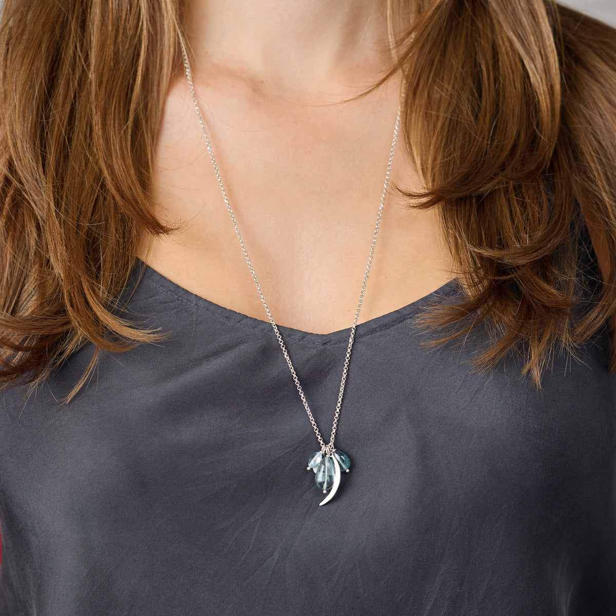 Moss Aquamarine Moon Charm Necklace