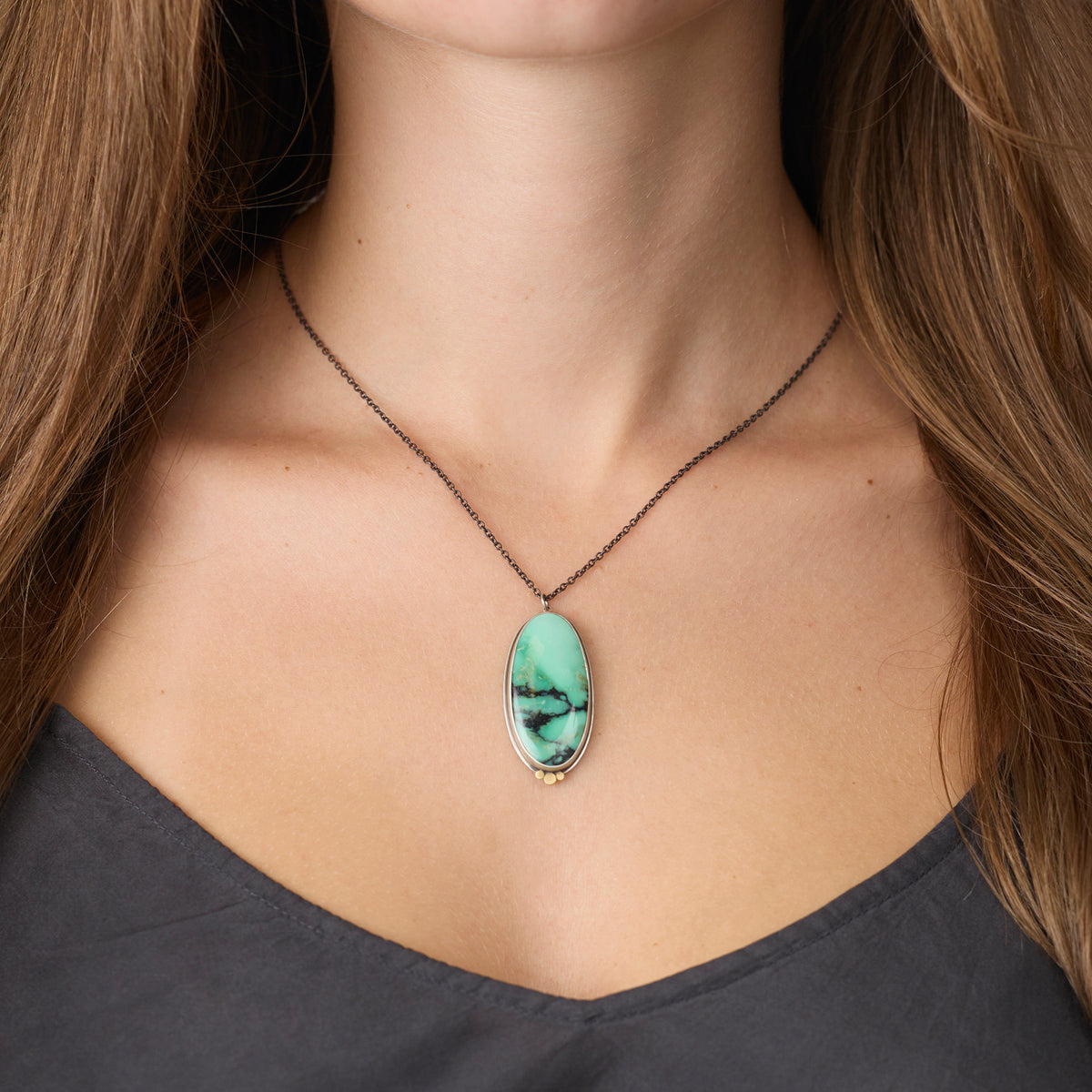 Bright Turquoise Statement Necklace with 22k Dots