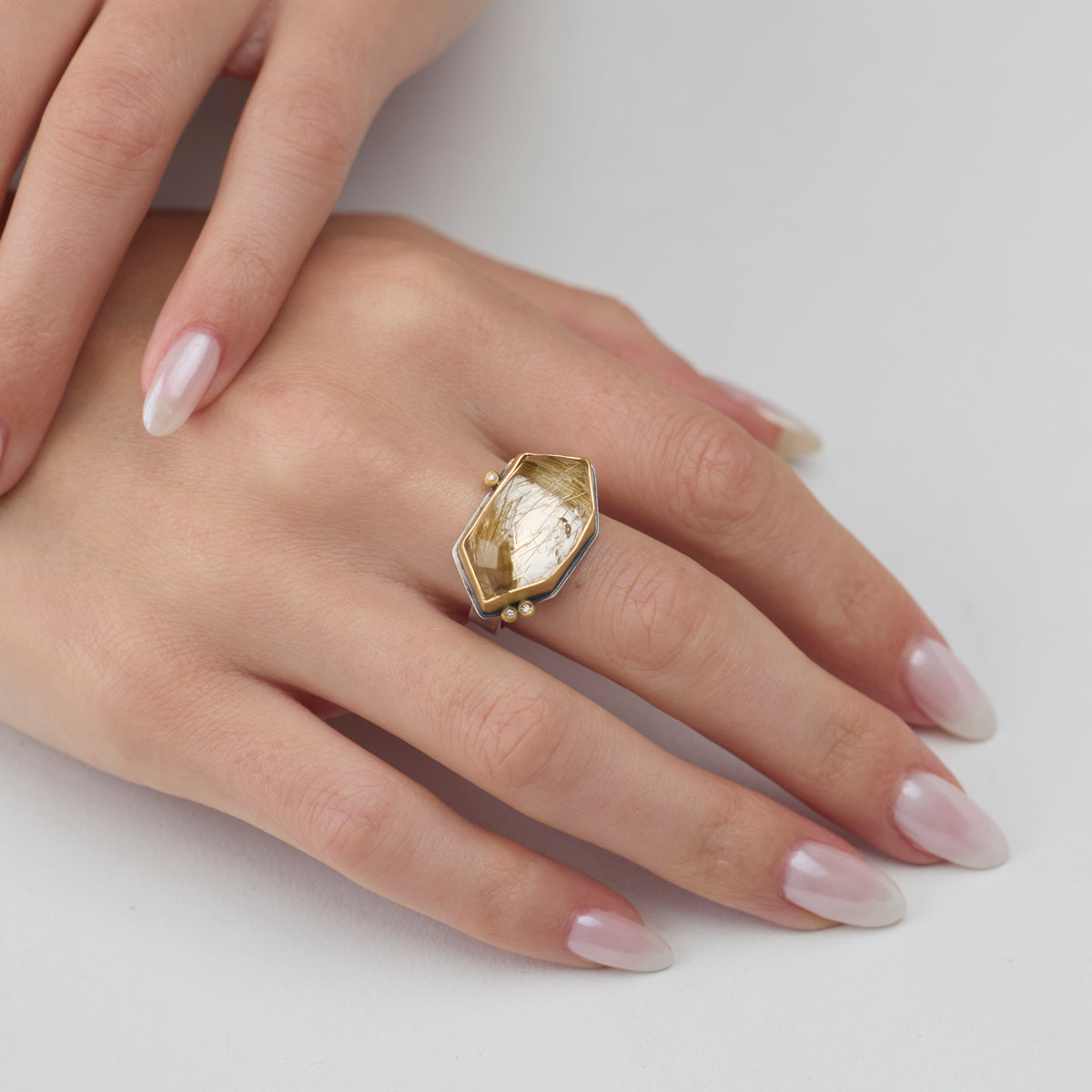 Geometric Rutilated Quartz Ring