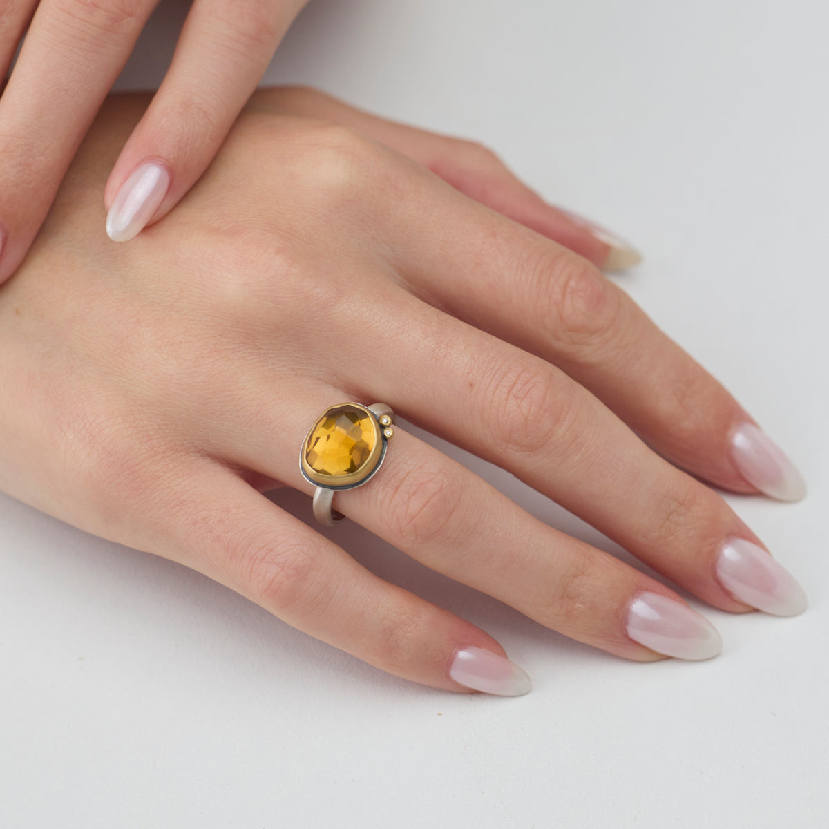 Citrine Glow Ring with Diamond Duo