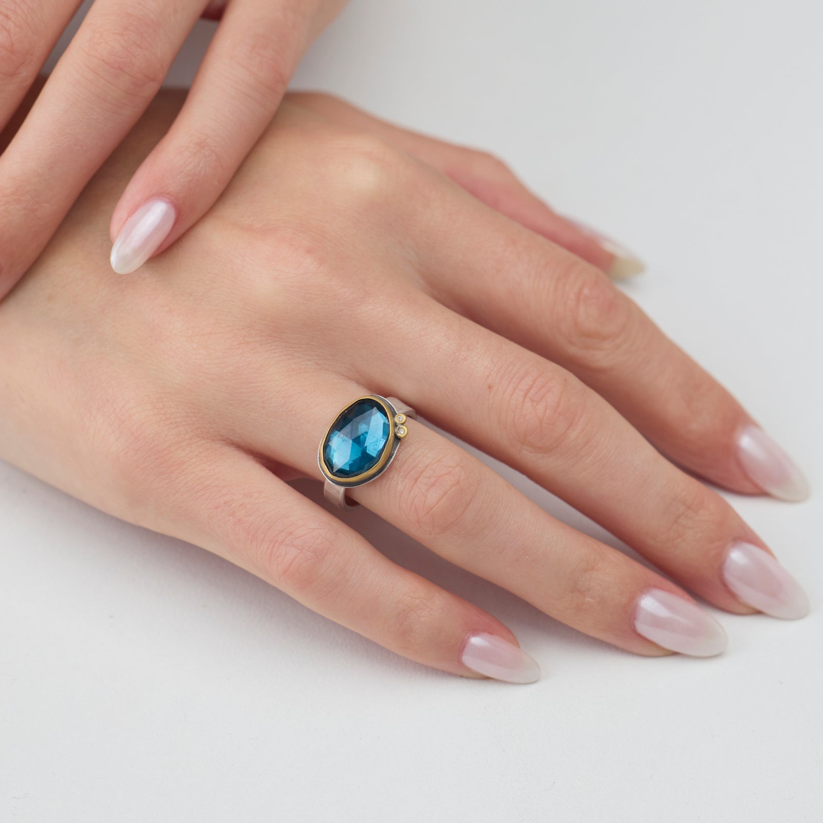 London Blue Topaz Ring with Diamonds