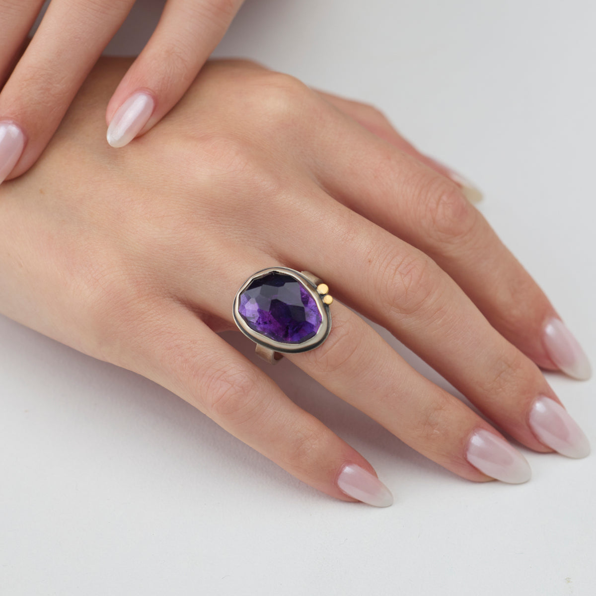 Amethyst Ring with 22k Dots