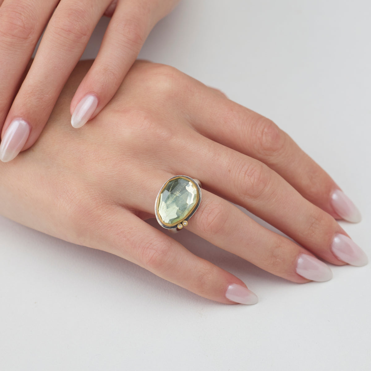 Sage Beryl Ring with Diamonds