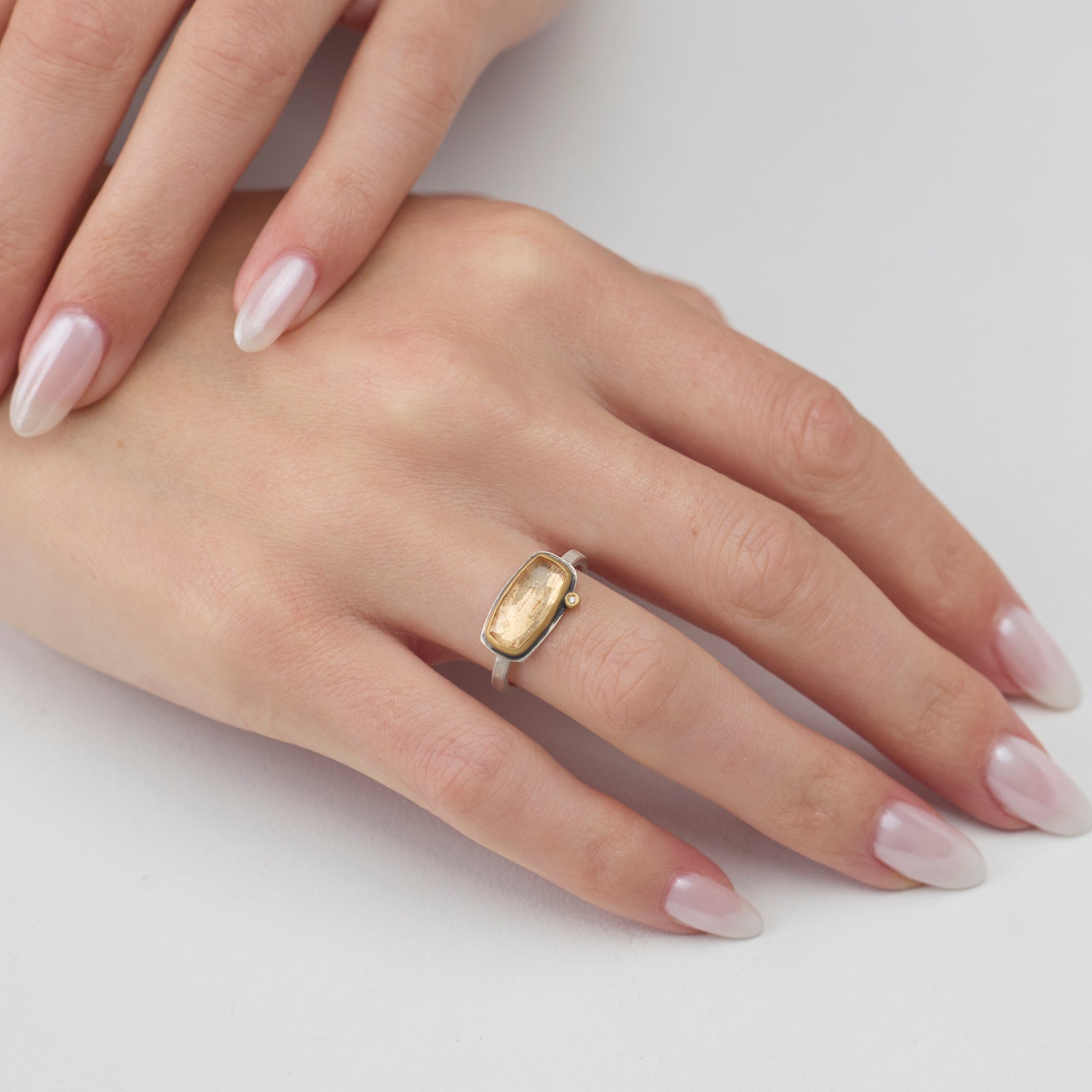 Golden Topaz Ring with Diamond