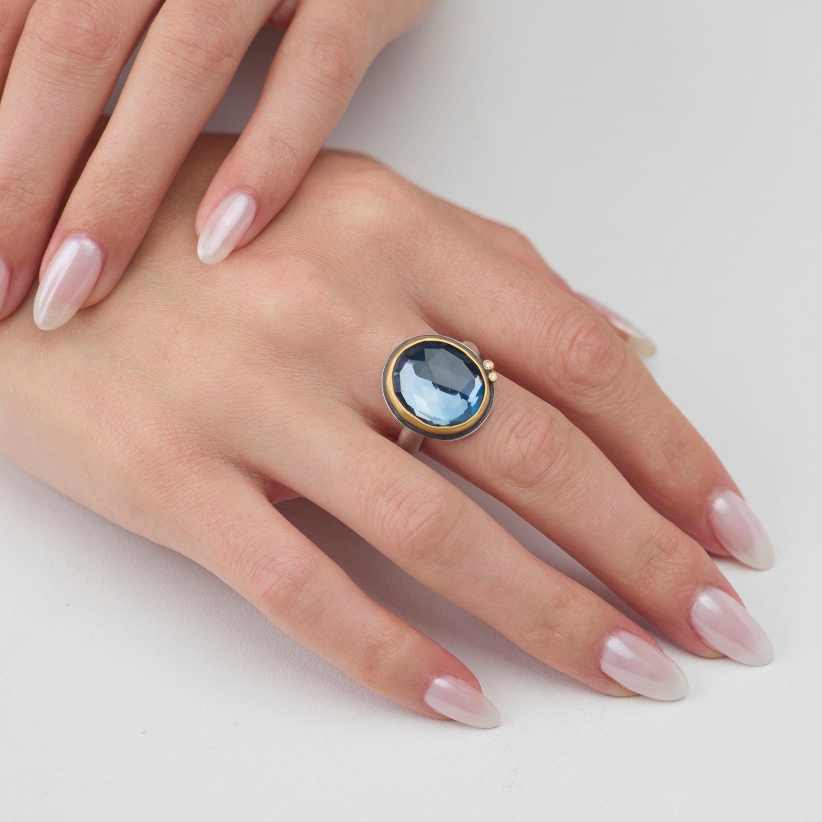 London Blue Topaz Ring with Diamond Duo