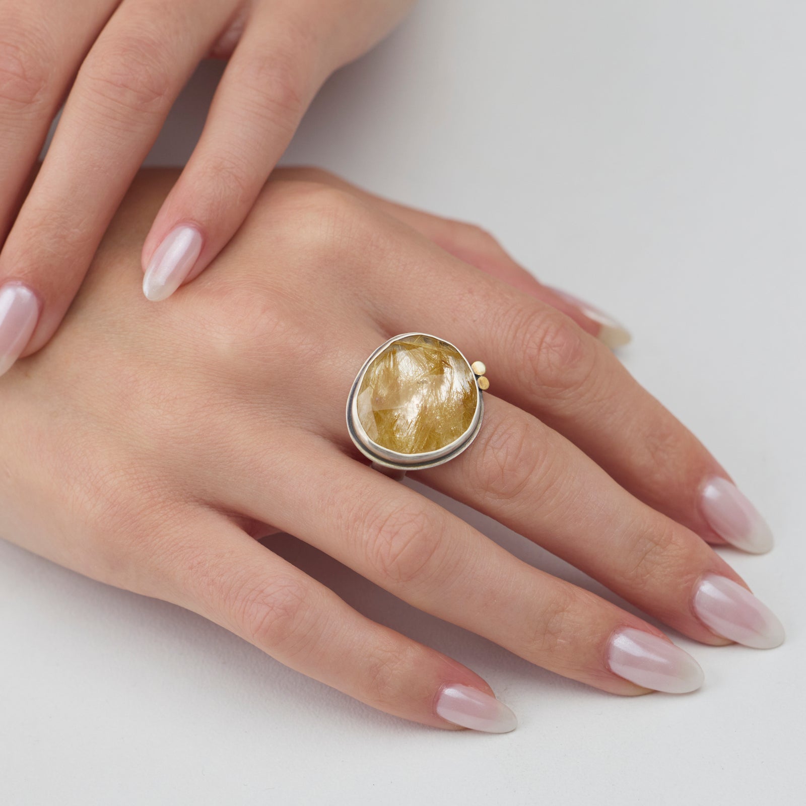 Rutilated Quartz Ring with 22k Dots
