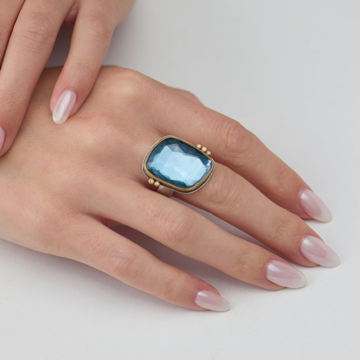 London Blue Topaz Statement Ring with Diamonds