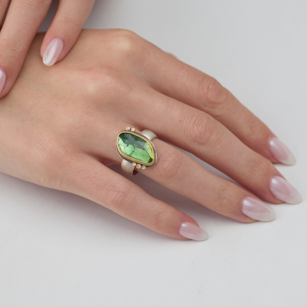 Spring Green Tourmaline Ring with Diamonds